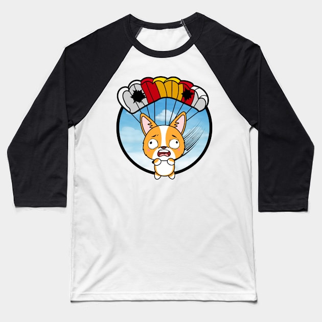 Silly corgi dog has a broken parachute Baseball T-Shirt by Pet Station